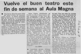 Vuelve el buen teatro este fin de semana al Aula Magna