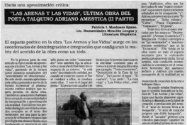 Las Arenas y las vidas", última obra del poeta talquino Adriano Amestica (II parte)