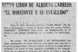 Nuevo libro de Alberto Carrizo: "El horizonte y su estallido".