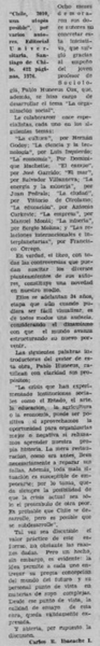 Chile, 2010, una utopía posible"