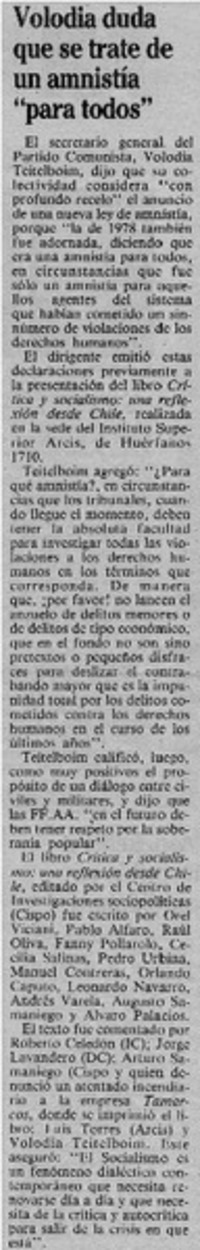 Volodia duda que se trate de un aministía "para todos".