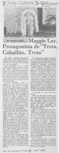 Maggie Lay, protagonista de "Trota, caballito, trota".