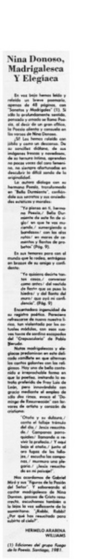Nina Donoso, madrigales y elegíaca