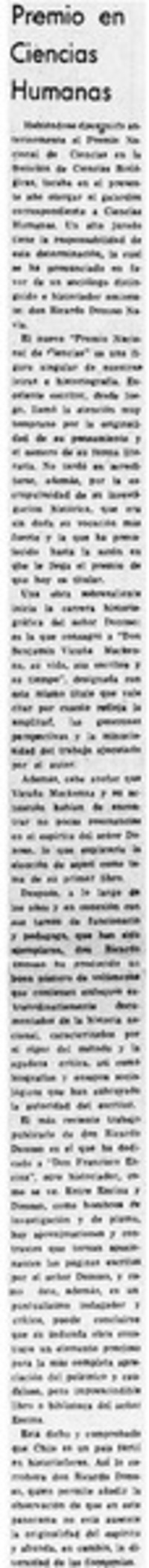 Premio en ciencias humanas.