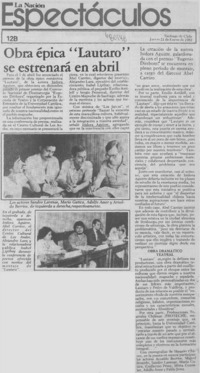 Obra épica "Lautaro" se estrenará en abril.