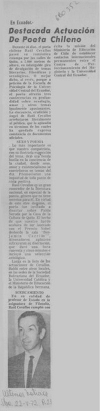 Destacada actuación de poeta chileno.