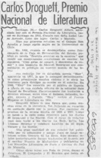 Carlos Droguett, Premio Nacional de Literatura.
