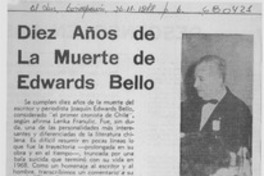 Diez años de la muerte de Edwards Bello