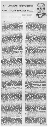 Crónicas irreverntes para Joaquín Edwards Bello