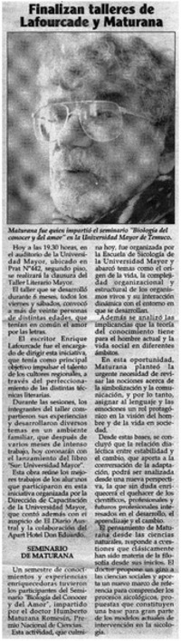 Finalizan talleres de Lafourcade y Maturana.