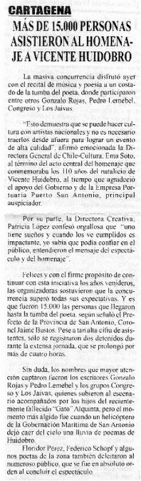 Más de 15.000 personas asisterieron al homenaje a Vicente Huidobro.