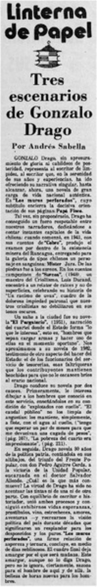 Tres escenarios de Gonzalo Drago
