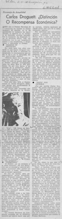 Carlos Droguett, ¿distinción o recompensa económica?