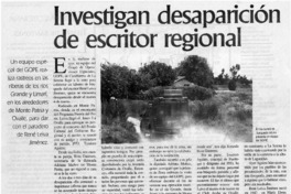 Investigan desaparación de escritor regional.