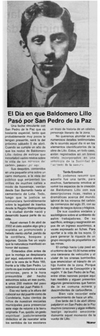 El día en que Baldomero Lillo pasó por San Pedro de la Paz.