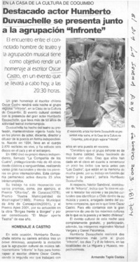 Destacado actor Humberto Duvauchelle se presenta junto a la agrupación "Infronte".