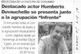 Destacado actor Humberto Duvauchelle se presenta junto a la agrupación "Infronte".