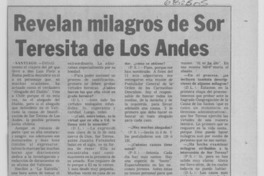 Revelan milagros de Sor Teresita de Los Andes.