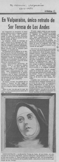 En Valparaíso, único retrato de Sor Teresa de Los Andes.