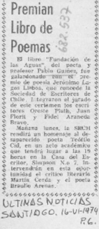 Premian libro de poemas.
