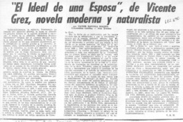 "El ideal de una esposa", de Vicnte Grez, novela moderna y naturalista