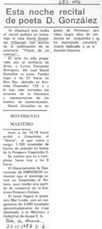 Esta noche recital de poeta D. González.