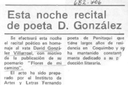 Esta noche recital de poeta D. González.