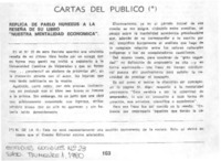 Réplica de Pablo Huneeus a la reseña de su libro "Nuestra mentalidad económina"