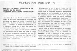 Réplica de Pablo Huneeus a la reseña de su libro "Nuestra mentalidad económina"