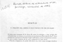 La Imagen del amor en dos poemas de Oscar Hahn