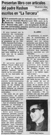 Presentan libro son artículos de padre Hasbún escritos en "La Tercera".