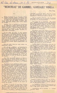 "Memorias" de Gabriel González Videla (III)