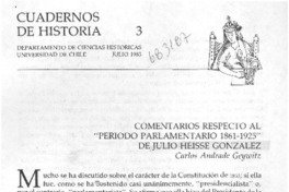 Comentarios respecto al "Periodo parlamentario 1861-1925"