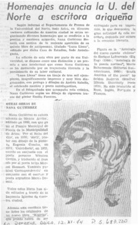 Homenajes anuncia la U. del Norte a escritora ariqueña.
