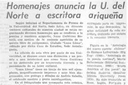 Homenajes anuncia la U. del Norte a escritora ariqueña.
