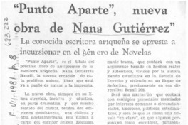 "Punto aparte", nueva obra de Nana Gutiérrez.