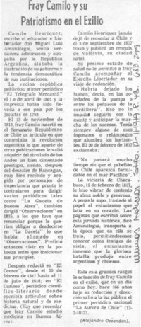 Fray Camilo y su patriotismo en el exilio