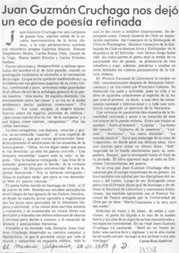 Juan Guzmán Cruchaga nos dejó un eco de poesía refinada