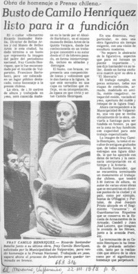 Busto de Camilo Henríquez listo para ir a fundición.