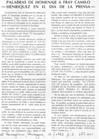 Palabras de homenaje a Fray Camilo Henríquez en el día de la prensa.