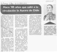 Hace 165 años que salió a la circulación la Aurora de Chile.