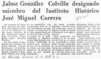 Jaime González Colville designado miembro del Instituto Histórico José Miguel Carrera.