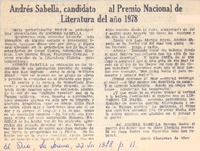 Andrés Sabella, candidato al Premio Nacional de Literatura para del año 1978