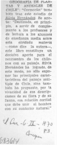 Geografía de plantas y animales de Chile.