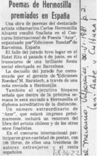 Poemas de Hermosilla premiados en España.