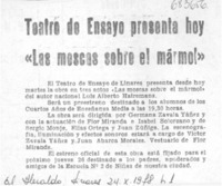 Teatro de ensayo presenta hoy "Las moscas sobre el mármol".