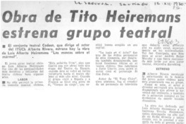 Obra de Tito Heiremans estrena grupo teatral.