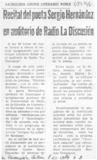 Recital del poeta Sergio Hernández en auditorio de radio La Discusión.
