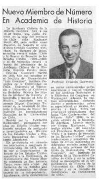 Nuevo miembro de número en academia de historia.