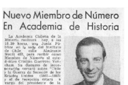 Nuevo miembro de número en academia de historia.